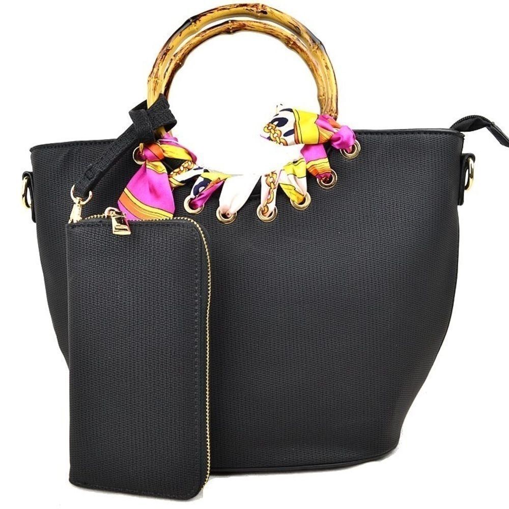 Accent Bamboo Scarf Handle Satchel & Wallet Set